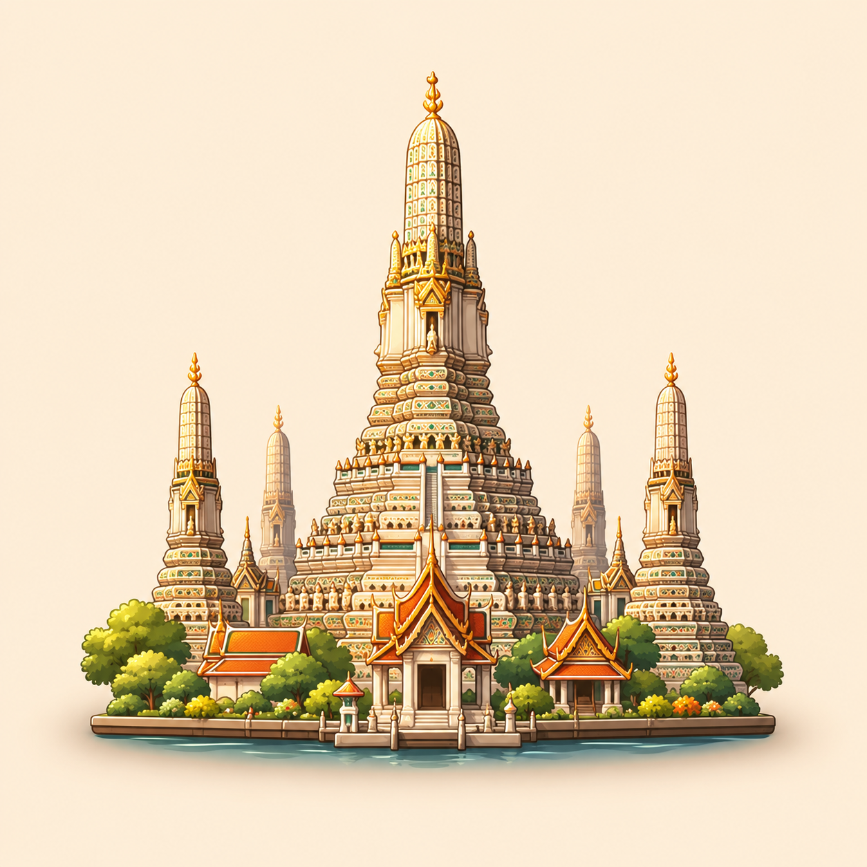 Wat Arun representing Thai cuisine